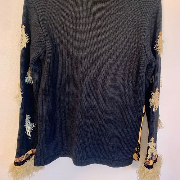 Storybook Knits Wildlife Expressions Tiger Print Faux Fur Trim Cardigan XS Black - Picture 15 of 15